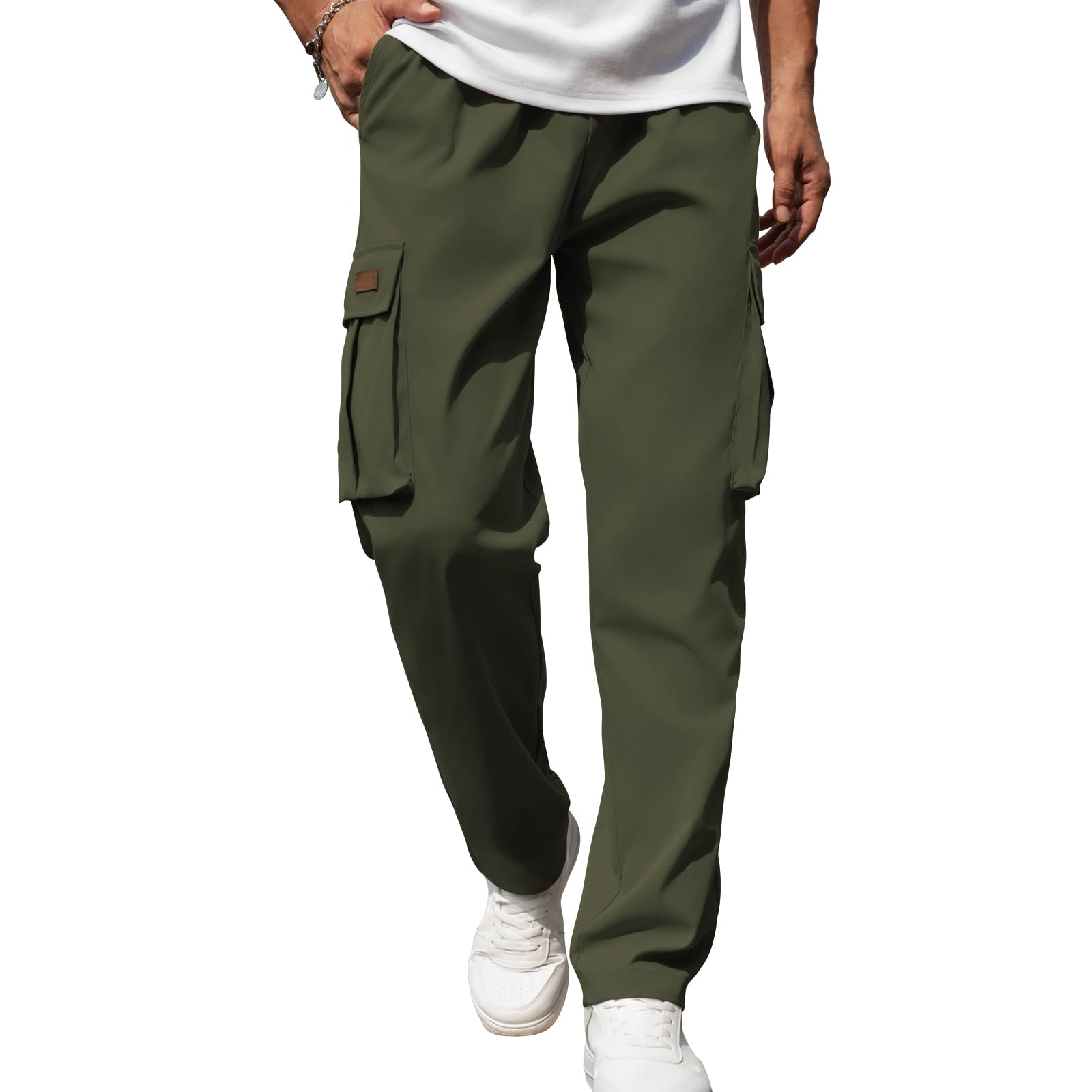 Mancozy Men's Casual Cargo Sweatpants Waist Drawstring Joggers Tactical Loose Fit Pants for Men with Multi Pockets