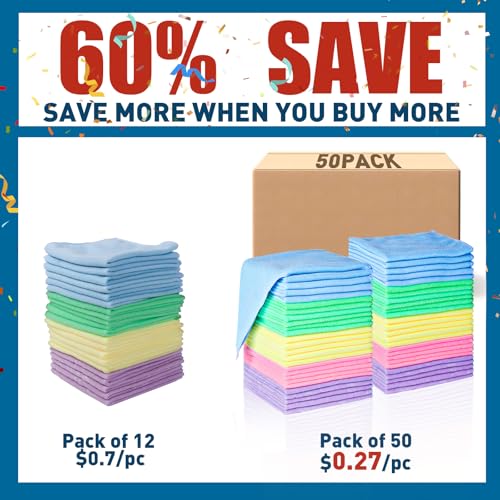 TEAWOO Microfiber Towels Bulk, Cleaning Cloths, Microfiber Towels for Cars, Cleaning Rags (12x12 inches)