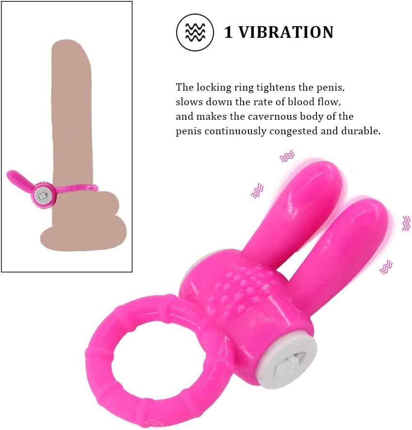 Silicone Vibrating Cock Ring with Rabbit Ears,Penis Ring for Couples Sex Toys G-spot Stimulation for Man Couples Sex Play Waterproof