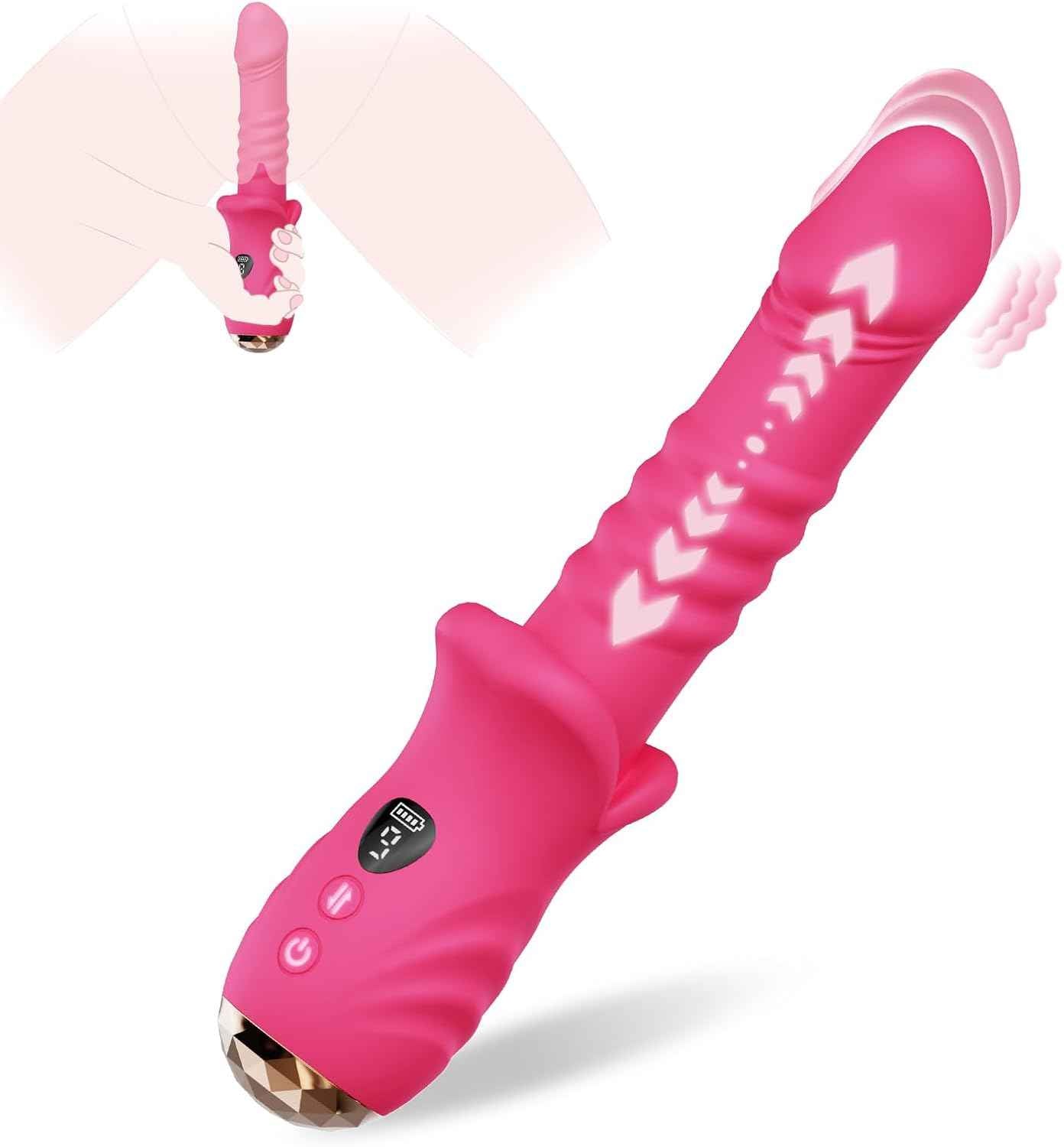 DFEUSY Thrusting Dildo Vibrator 9x9 Modes Waterproof Silicone Rose