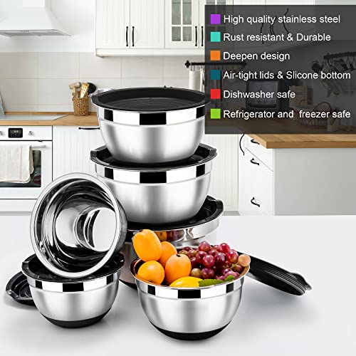 LIANYU 6-Piece Stainless Steel Mixing Bowls with Lids Set