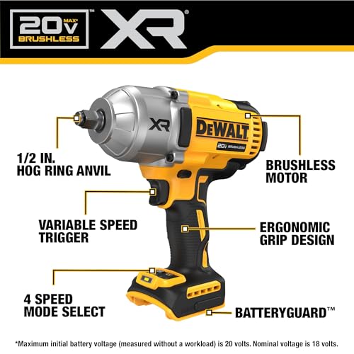 DEWALT 20V MAX XR Brushless High Torque 1/2" Impact Wrench with Detent Anvil