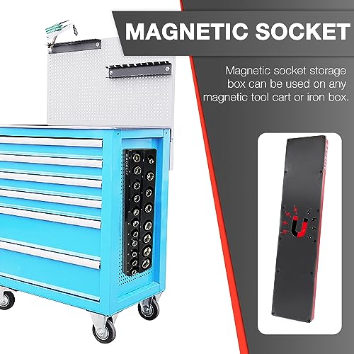 8Pcs Magnetic Socket Organizer Set, 1/2", 1/4" and 3/8" SAE & Metric Deep & Shallow Socket Holder Kit, Socket Trays,holds 199pcs Sockets (sockets not included)