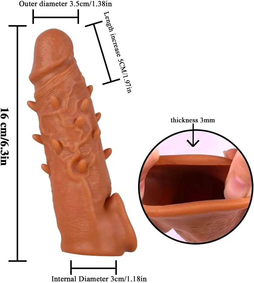 Reusable Penis Enlargement Sleeve Realistic Silicone Cock Sleeve Penis Enlarger with Testicle Penis Ring Sex Toys Delay Ejaculation Enhance Erection Prolong Cock Extender for Adults Men Male Couples