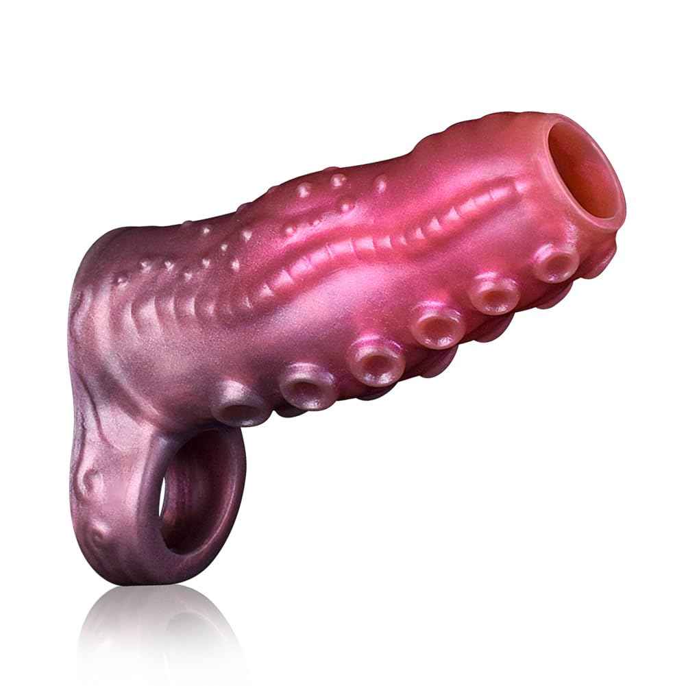Sex Factory Penis Sleeve Penis Enlargement Sleeve with Particles, Penis Enlarger Sleeve with Cock Ring, Silicone Monster Realistic Penis Extender Male Adult Sex Toy