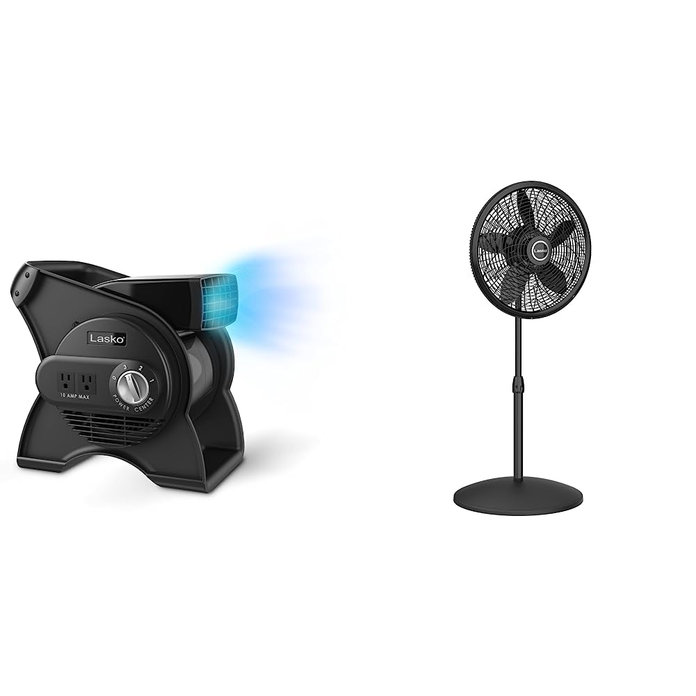 Lasko U12104 High Velocity Pro Pivoting Utility Fan for Cooling, Ventilating, Exhausting and Drying at Home, Job Site and Work Shop, 12.2 x 9.6 x 12.3 inches, Black 12104
