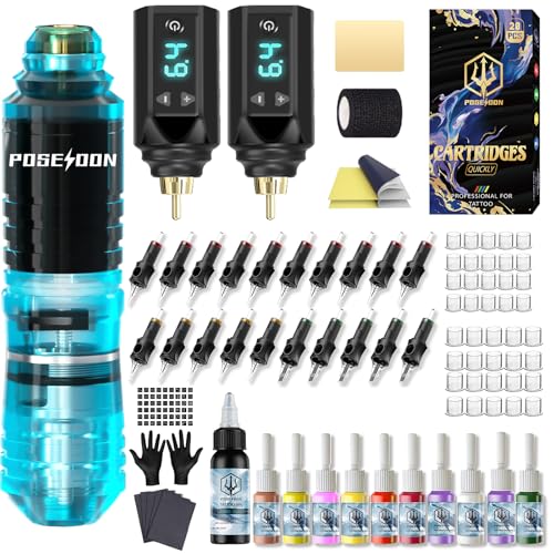 POSEIDON Cordless Tattoo Pen Kit with 2 1500mAh Batteries
