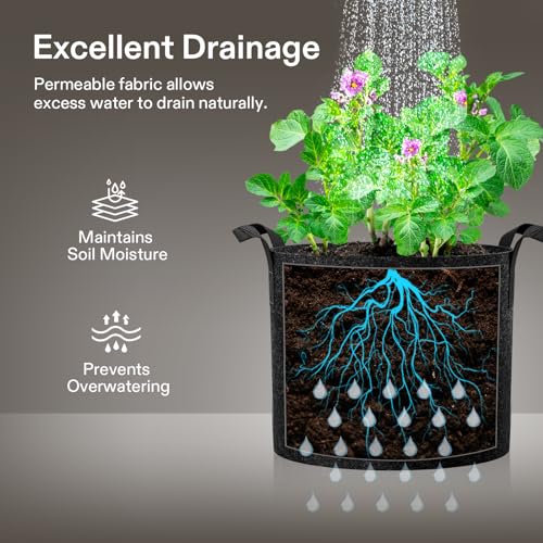 VIVOSUN 5-Pack Grow Bags Heavy Duty Thickened Nonwoven Fabric Pots with Handles
