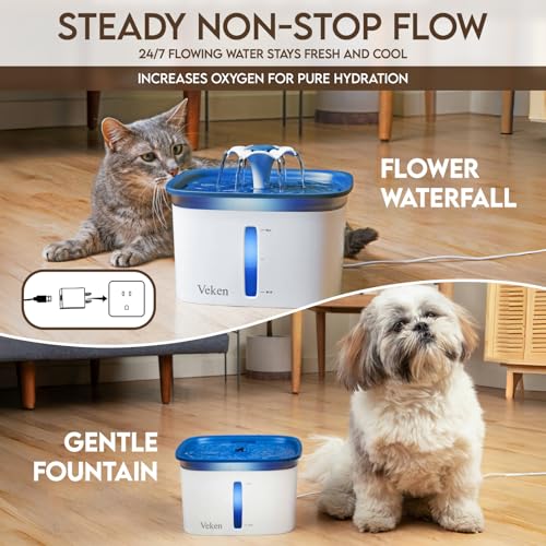 Veken Innovation Award Winner 95oz/2.8L Pet Fountain, Automatic Cat Water Fountain Dog Water Dispenser with Replacement Filters for Cats, Dogs, Multiple Pets