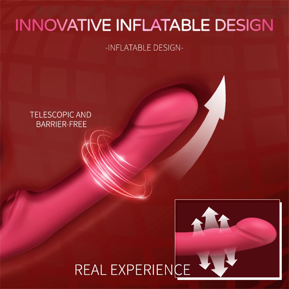 Heuceo Female 4 Points Vibrating Strapless Strap On Inflate Dildo Sex Toys, Triple Headed G-spot Vibrator with 12 Vibration & 3 Frequency Thrust for Lesbians Women, Anal Plug Pleasure Adult Toy & Game
