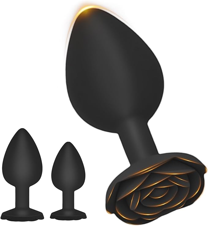 Anal Plug Rose Sex Toys,3PCS Silicone Butt Plugs Training Kit,Prostate Massager for Starter Beginner Men Women Couples(Black)