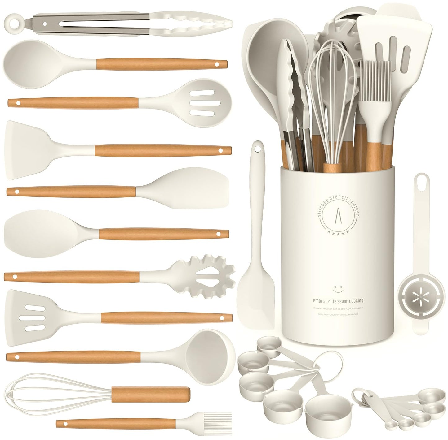 Dishwasher Safe Large Silicone Cooking Utensils Set - Heat Resistant Silicone Kitchen Utensils for Cooking, Spatula Sets, Kitchen Utensil Gadgets for Non-Stick Cookware, BPA FREE (Grey)