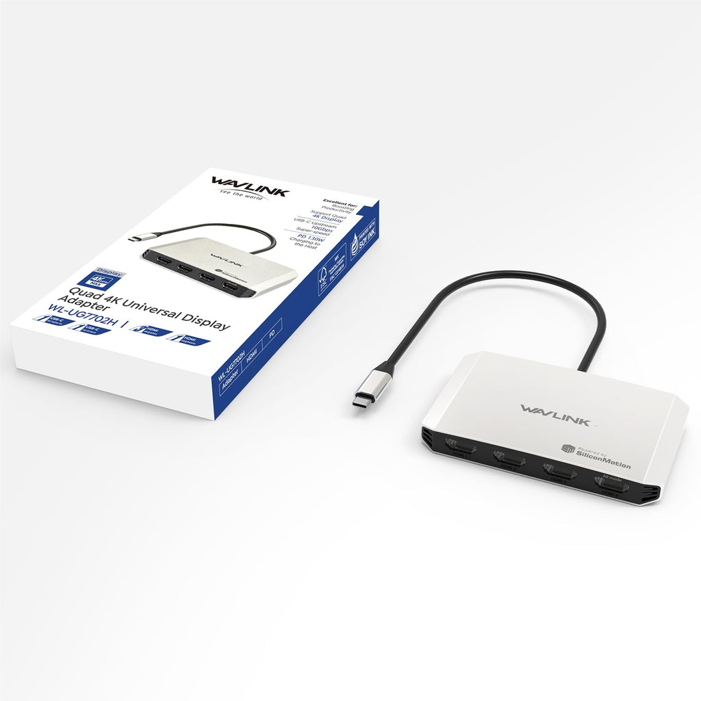 4 Monitor Docking Station, WAVLINK Quad Monitors Adapter for M1/M2/M3/M4/Macbook Neo macOS, 140W PD in, 4 HDMI, Quad 4K Output, SMI Driver & Host USB3.2 Gen 2 Required