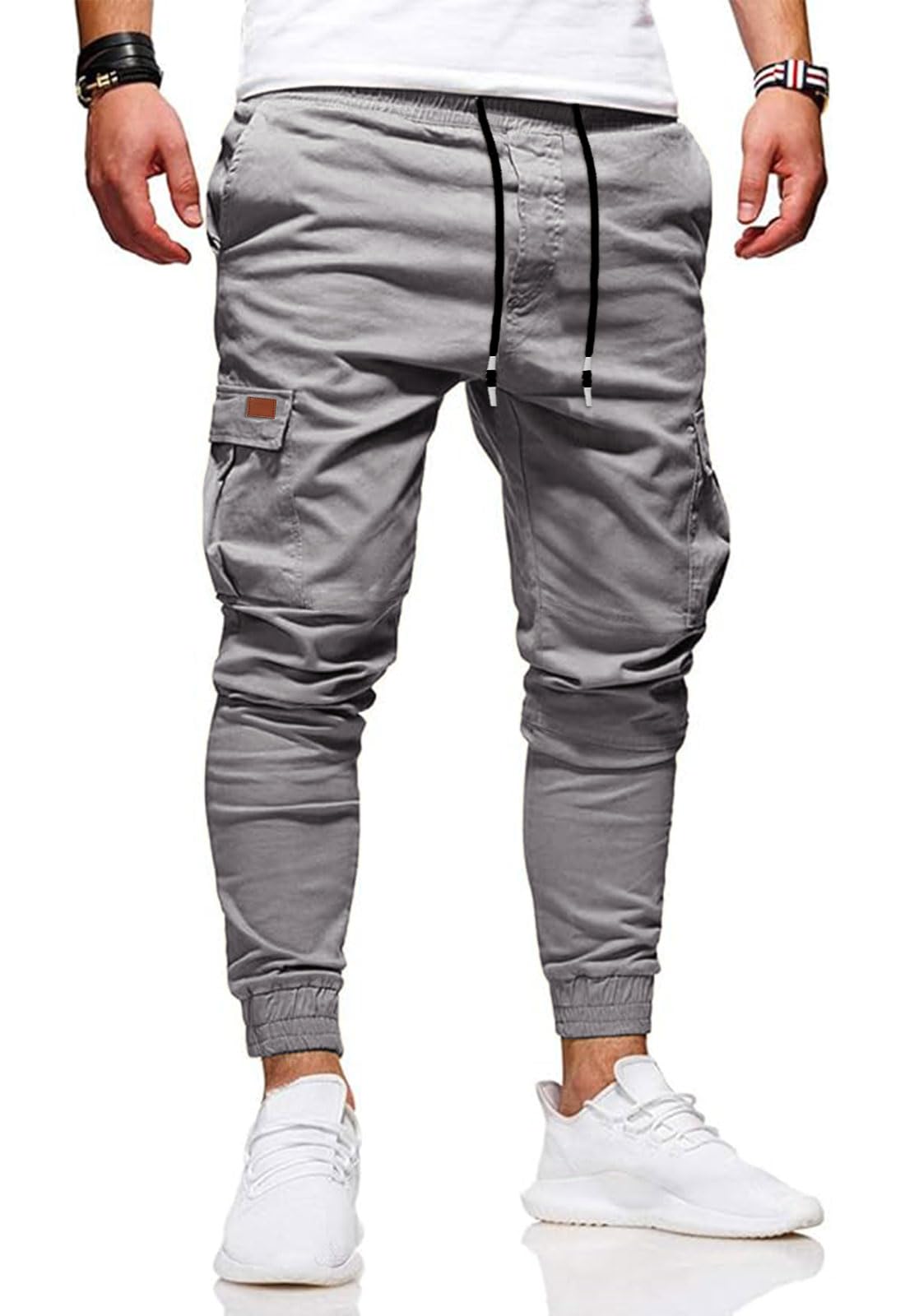 HUNGSON Men's Slim Fit Casual Cargo Pants with Drawstring Long Pants