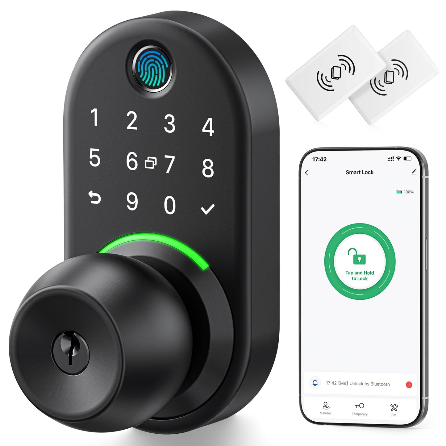 Keypad Smart Door Lock with Knob, Yamiry Keyless Entry Digital Lock with Handle, Fingerprint Electronic Knob for Front Door