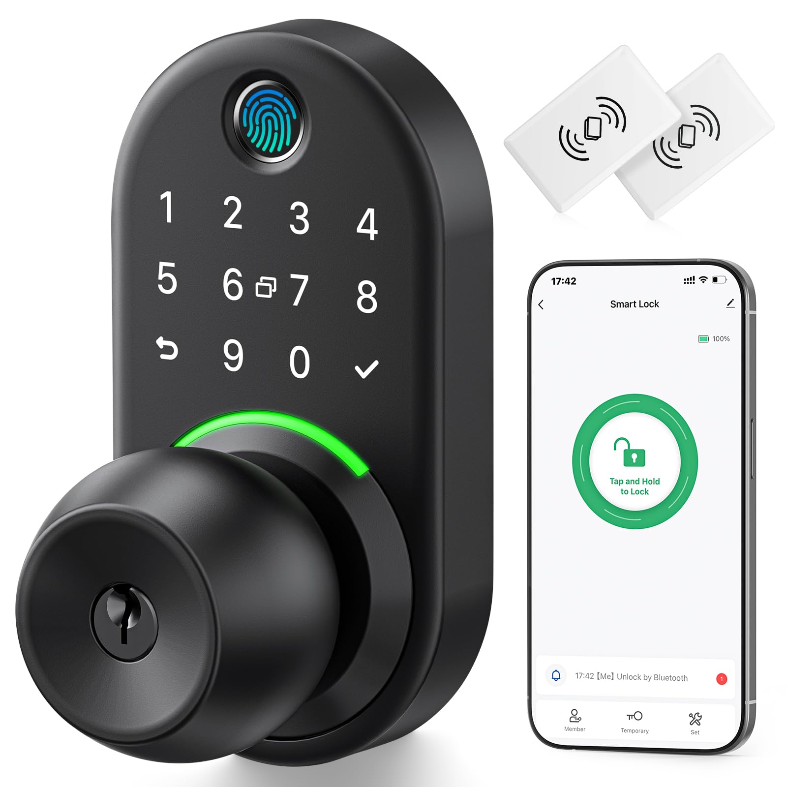 Keypad Smart Door Lock with Knob, Yamiry Keyless Entry Digital Lock with Handle, Fingerprint Electronic Knob for Front Door