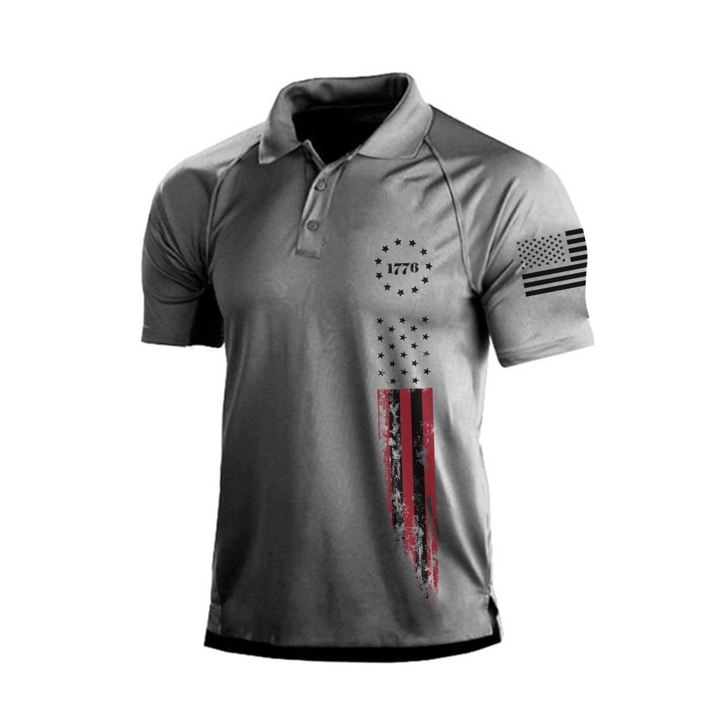 H HYFOL Short Sleeve Polo Shirts for Men Graphic Stretch Casual American Patriotic Raglan Golf Polos for Men