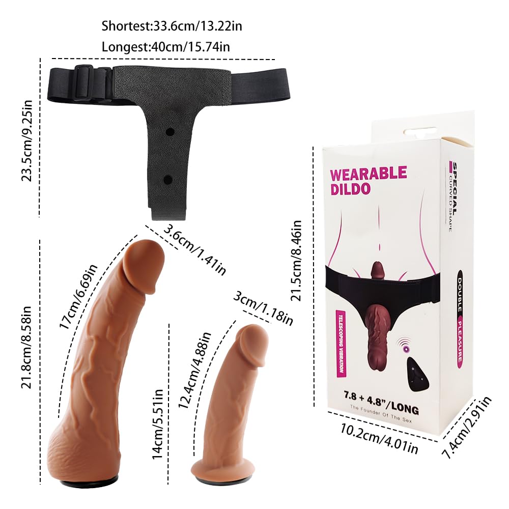 KSOCOEY Strap On Vibrating Dildo Womens Sex Toys - Wearable Strap On Harness with 2 Removeable Realistic Retractable Dildos Anal Plug Female Fantasy Vibrator G-Spot Sex Toys for Lesbian Women Couples