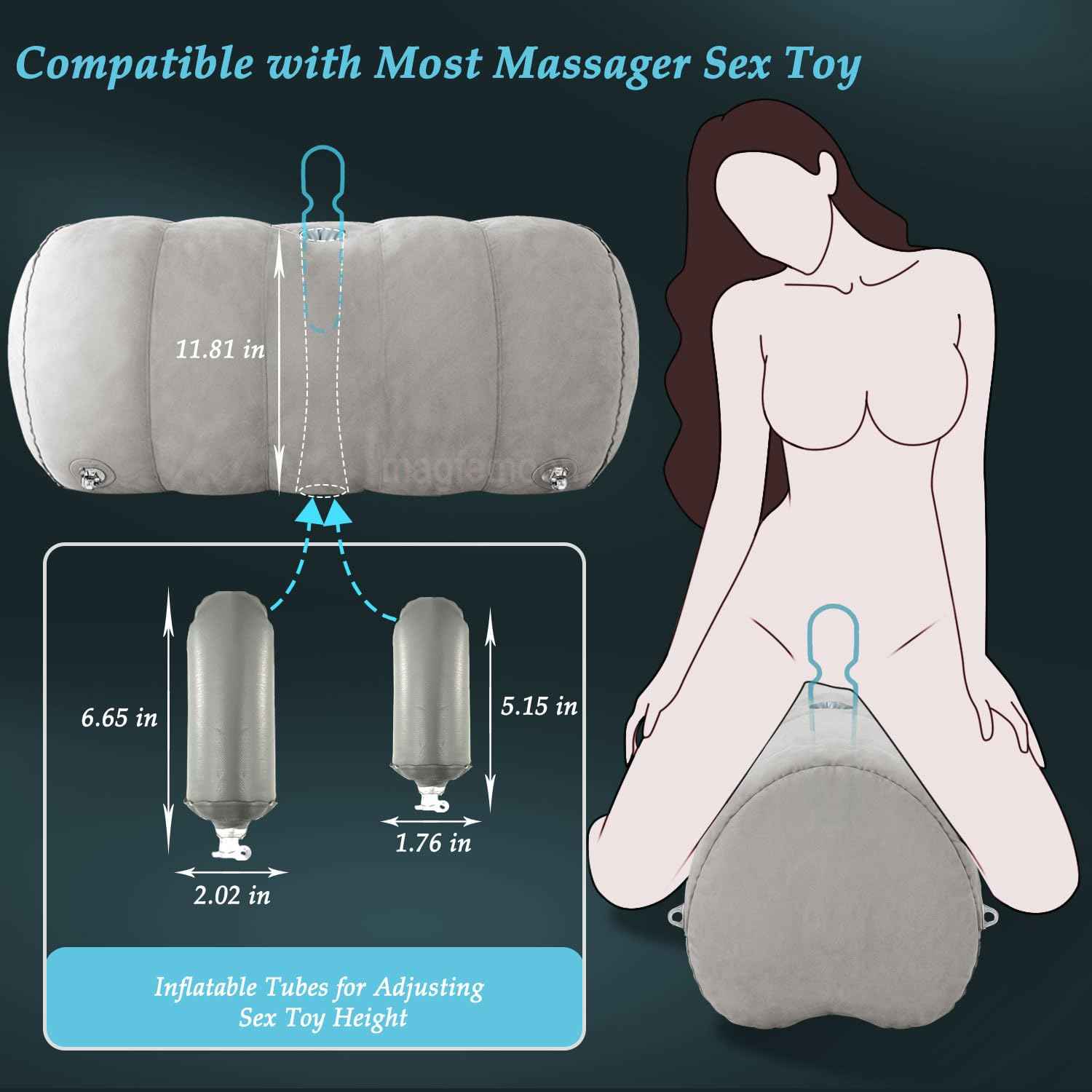Sex Pillow Couples Sex Toys, Heart Shaped Inflatable Cushion Furniture for Bedroom Dildo Mount, Upsize Pillow with Bondage Cuffs, Cross Strap, Nipple Clamps BDSM Kit