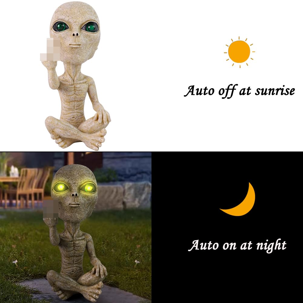 Lopoti Solar Light Alien Statues Sculpture，Funny UFO Extraterrestrial Figurine for Home Garden Yard Art Outdoor Decoration.