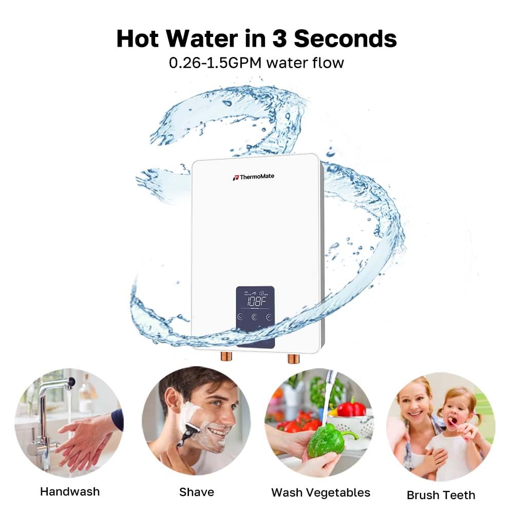 ThermoMate Tankless Water Heater Electric 240 Volt, On Demand Instant Hot Water Heater for Point of Use, Self-Modulating Save Energy, Save Space