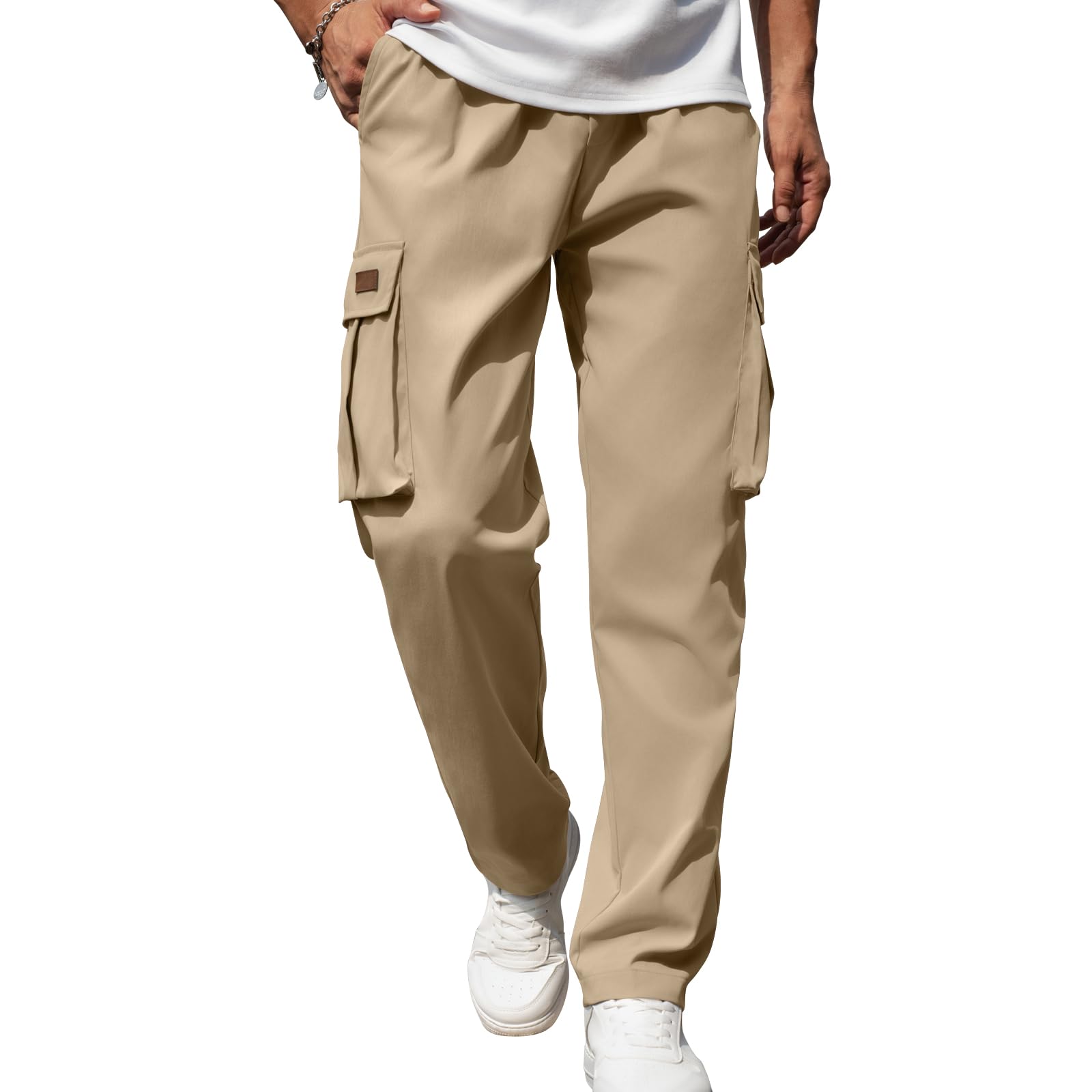 Mancozy Men's Casual Cargo Sweatpants Waist Drawstring Joggers Tactical Loose Fit Pants for Men with Multi Pockets