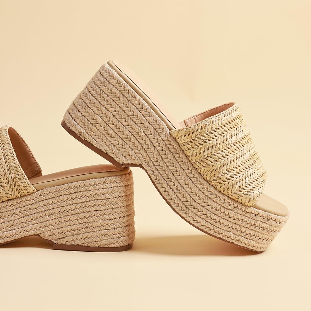 EQAUDES Platform Slip on Espadrille Sandals for Women Summer Wedges Slides -Flatform, Open Toe, Bohemia, Beach, Wedding