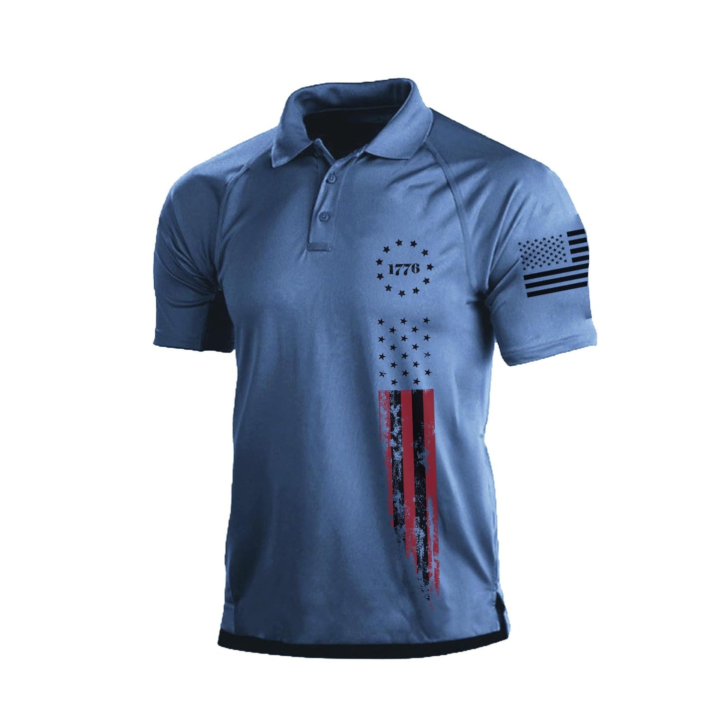 H HYFOL Short Sleeve Polo Shirts for Men Graphic Stretch Casual American Patriotic Raglan Golf Polos for Men