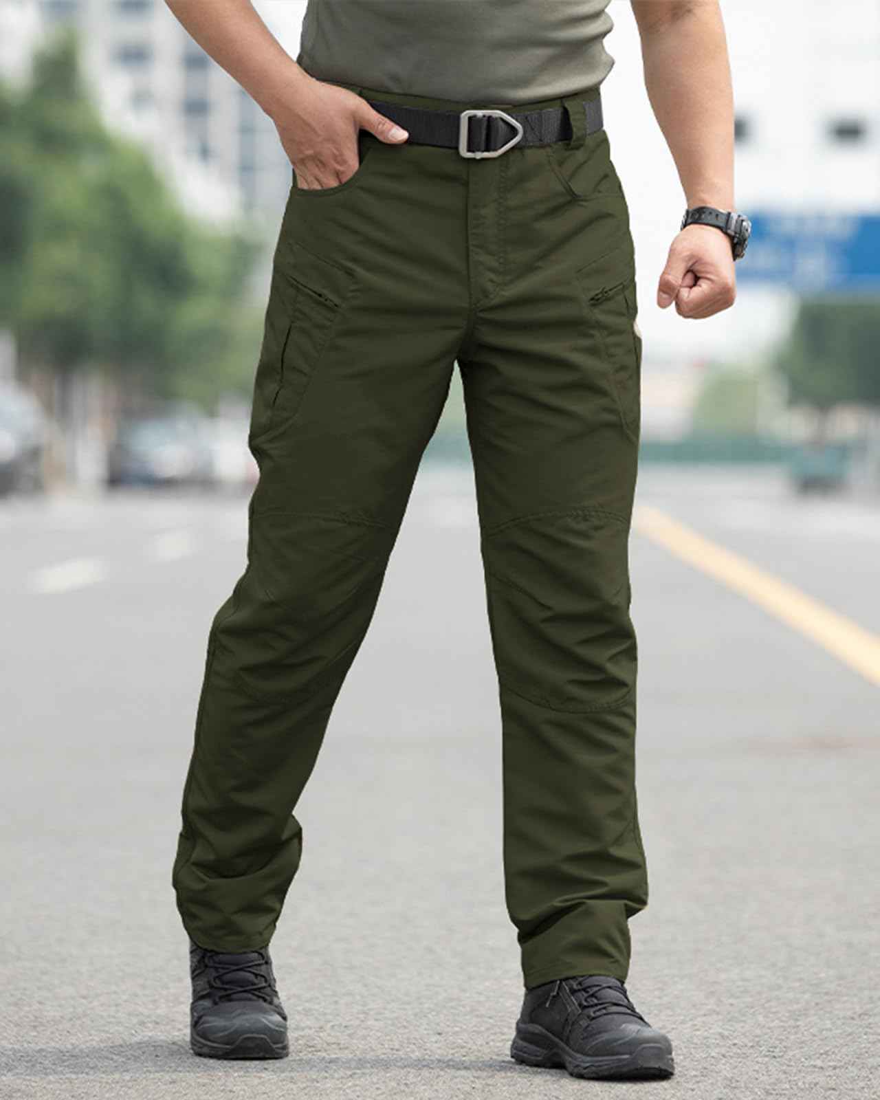 Men's Stretch Tactical Pants,Water Resistant Ripstop Cargo Pants,Lightweight Outdoor Work Hiking Pants with Pockets(No Belt)
