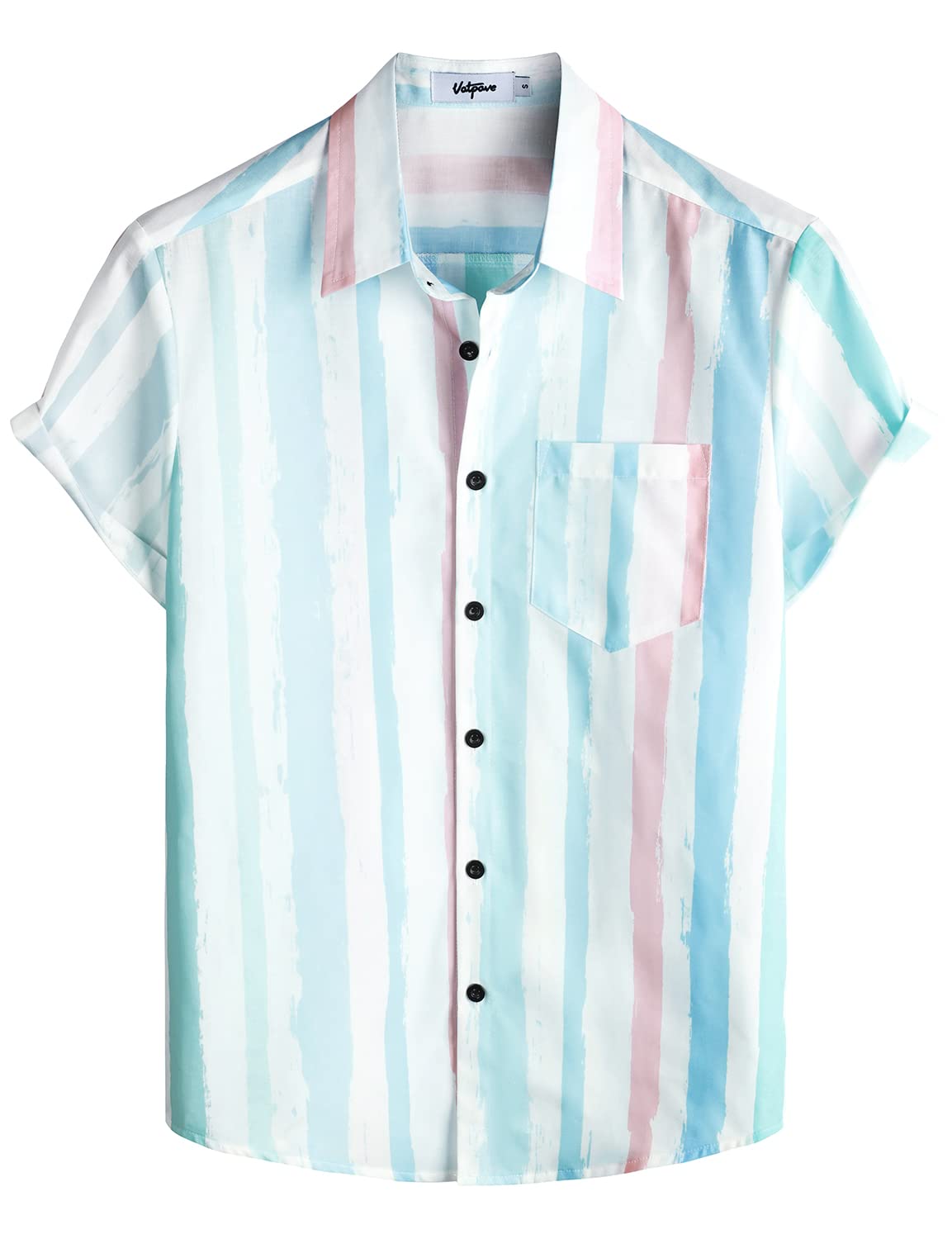 VATPAVE Mens Striped Summer Shirts Casual Button Down Short Sleeve Beach Stylish Untucked Hawaiian Shirts