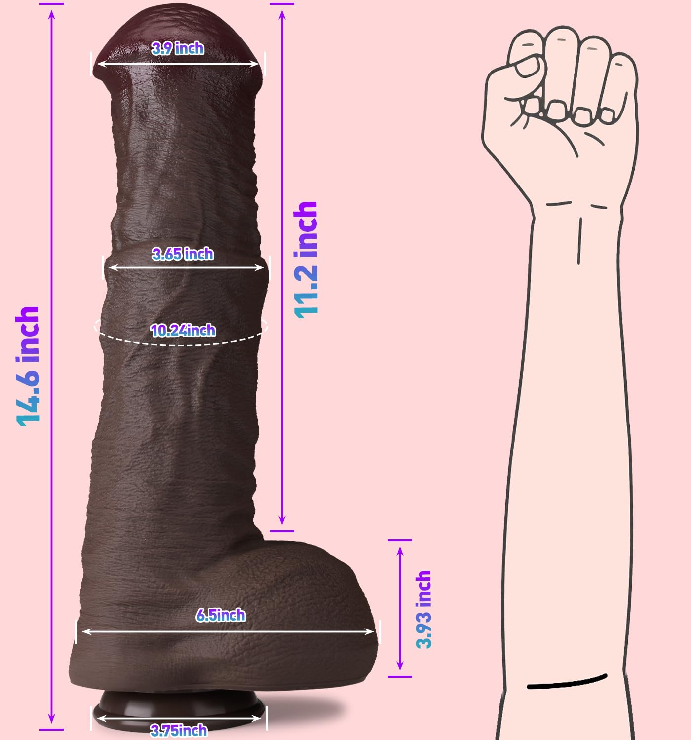 14.6 Inch Huge Thick Black Horse Dildo - 3.3'' Diameter Big Monster Fantasy Dildo, Realistic Silicone Long Massive Giant Dildos for Clitoral Vagina and Anal Stimulation, Adult Sex Toys for Men, Women