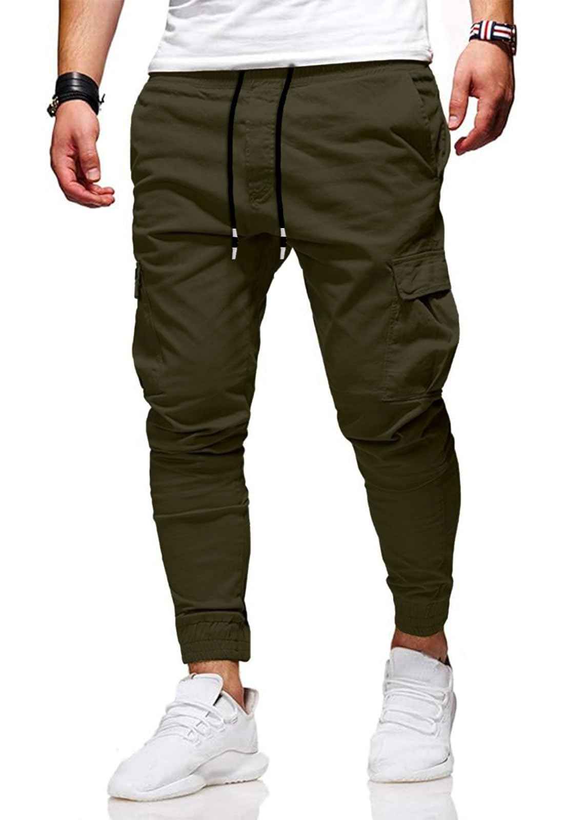 HUNGSON Men's Slim Fit Casual Cargo Pants with Drawstring Long Pants