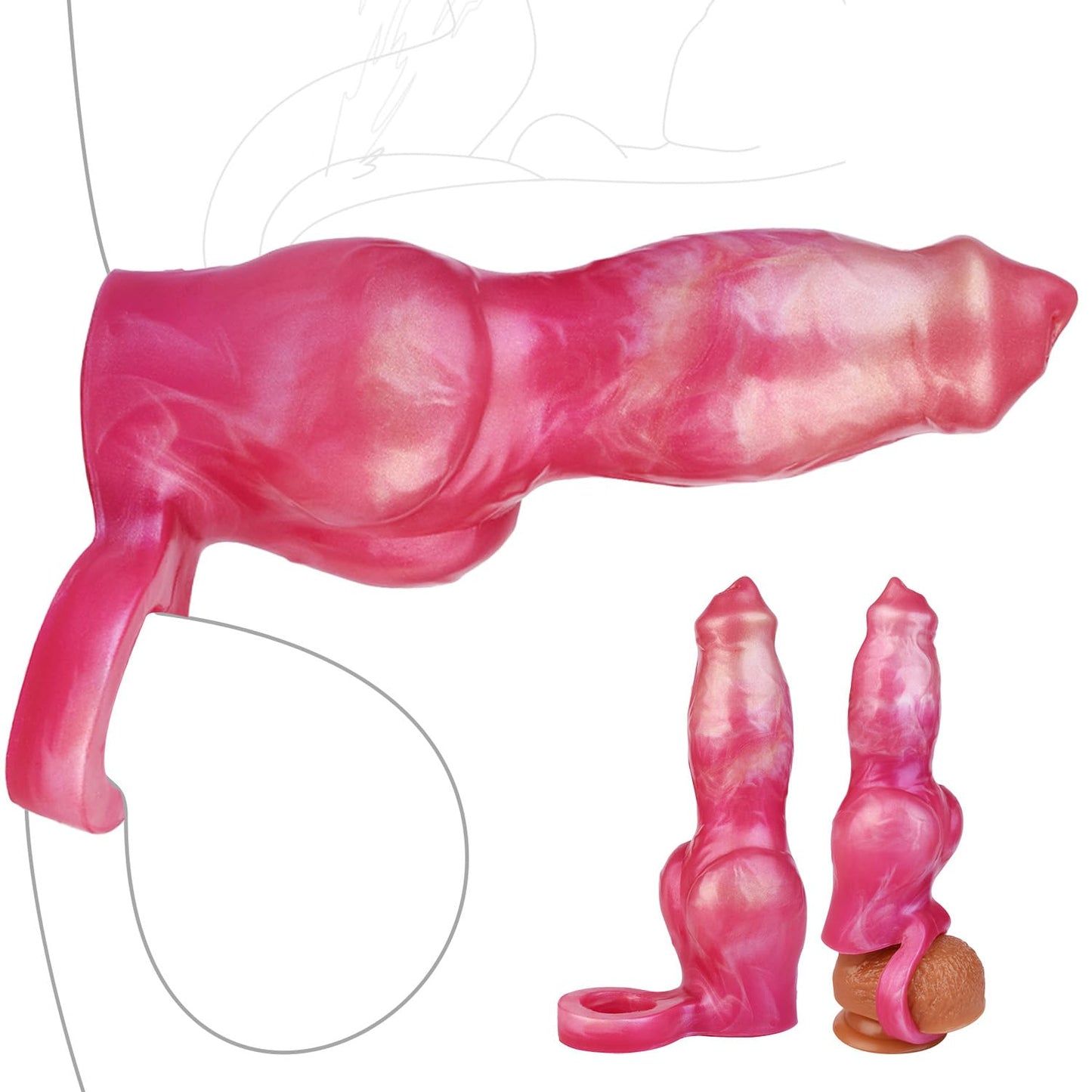 Dog Penis Sleeve Enlargement for Men, 8inch Soft Silicone Monster Dildo Grith Extender with Penis Ring Ejaculation Delay for Couples