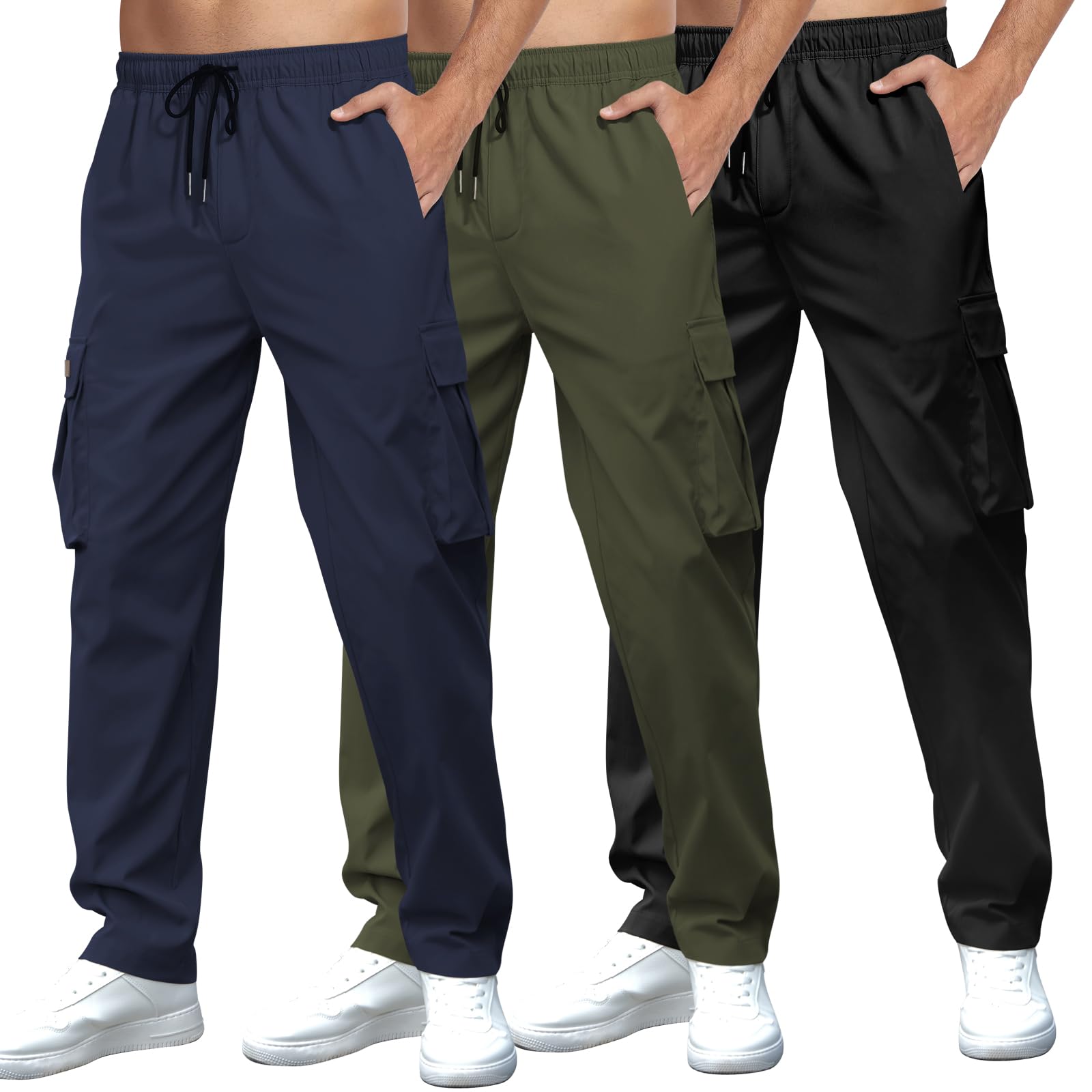 Mancozy Men's Casual Cargo Sweatpants Waist Drawstring Joggers Tactical Loose Fit Pants for Men with Multi Pockets