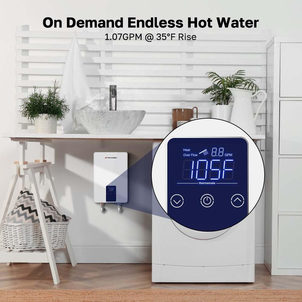 ThermoMate Tankless Water Heater Electric 240 Volt, On Demand Instant Hot Water Heater for Point of Use, Self-Modulating Save Energy, Save Space