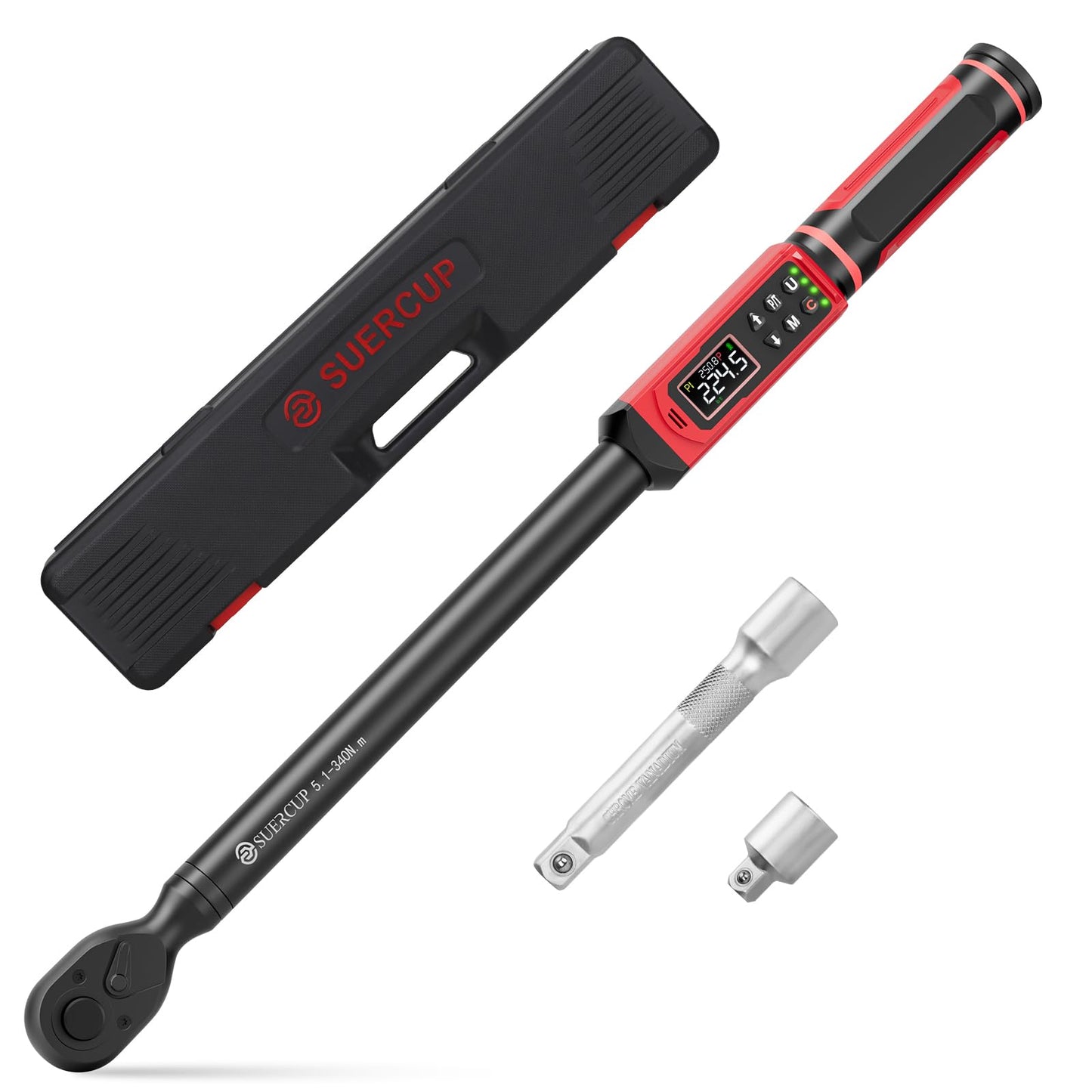 SUERCUP Digital Torque Wrenc ±1% Accuracy with Vibration, Buzzer,LED Notification and Five Units of Measure, for Car,Motorcycle Repair, DIY