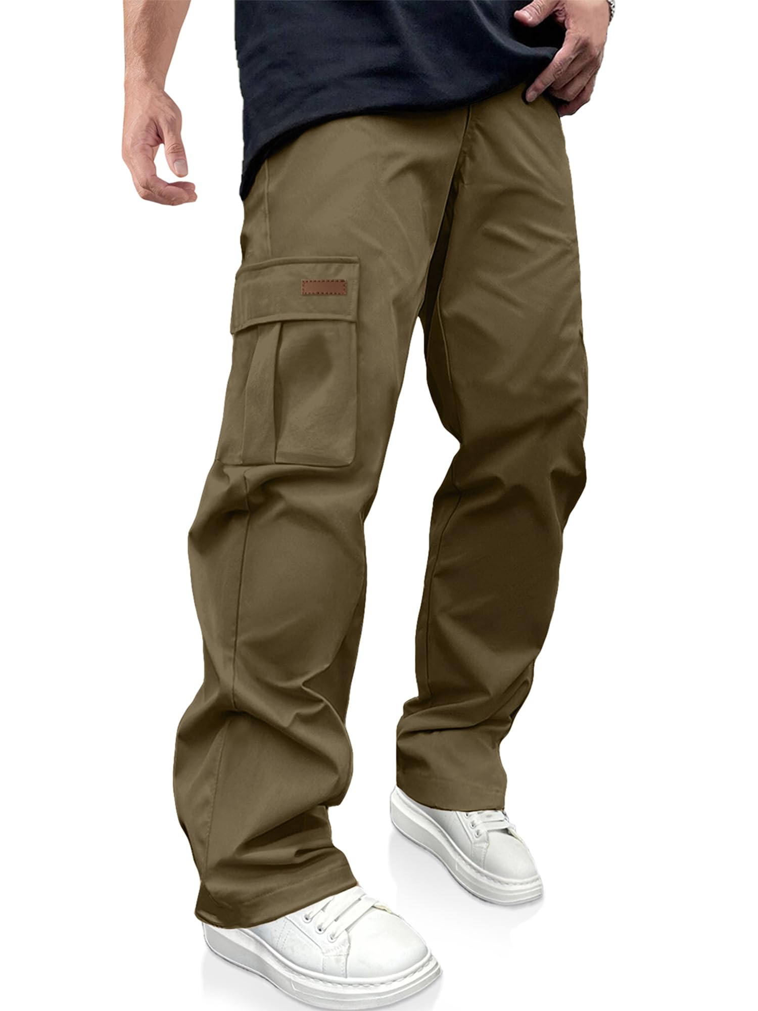 PLEPAN Men's Casual Cargo Pants Drawstring Hiking Workout Tactical Joggers Sweatpants for Men with Pockets