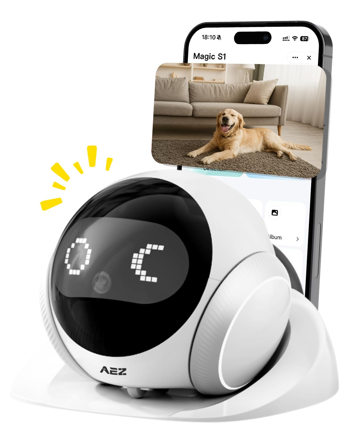 AEZ Pet Camera 1080P HD Lens Cat/Dog Camera Robot,Indoor Movable with Auto-Recharge, 2-Way Audio,Blinky Bot with Night Vision,Smart App Control for Cats/Dogs/Baby/Elderly (SD/Cloud Storage)