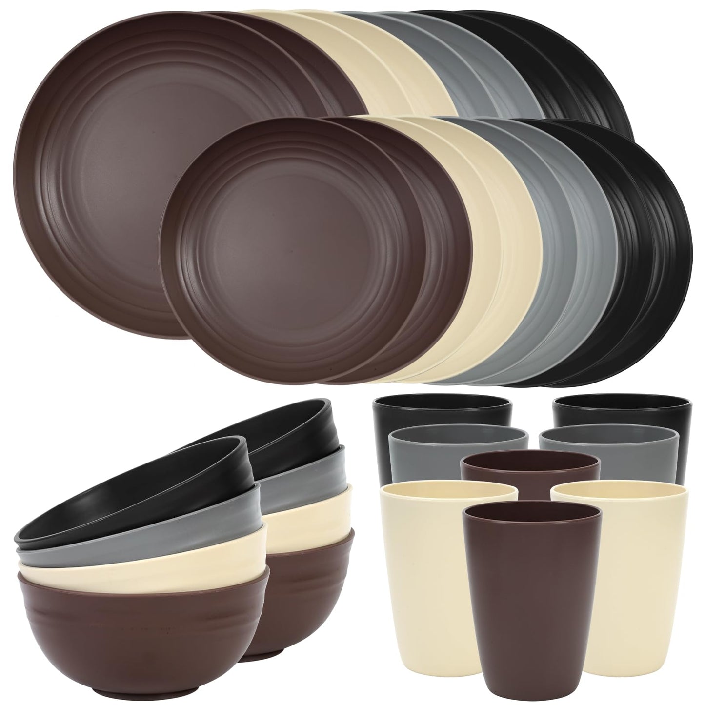 Quatish Plates and Bowls Sets, Unbreakable Dinnerware Sets, Plastic Dish Set for Camping, Dishwasher Microwave Safe, Outdoor Kitchen and Apartment Dinning Essentials