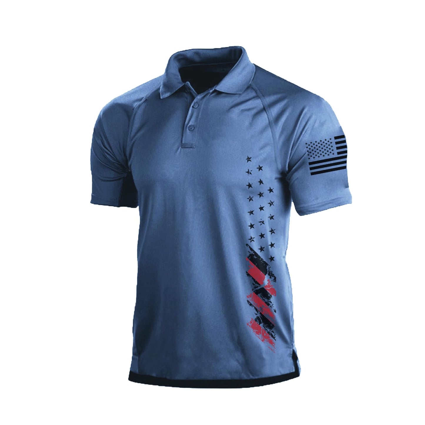 H HYFOL Short Sleeve Polo Shirts for Men Graphic Stretch Casual American Patriotic Raglan Golf Polos for Men