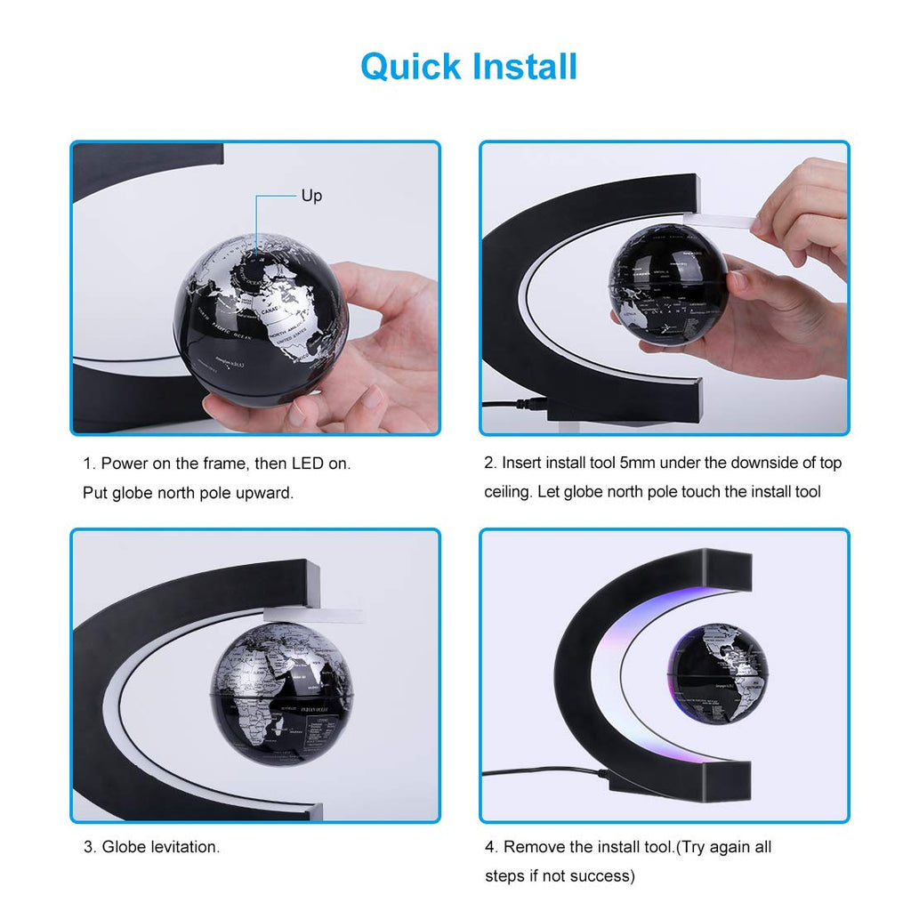 MOKOQI Magnetic Levitating Globe with LED Light, Cool Tech Gift for Men Father Boys and Girls, Birthday Gifts for Kids, Floating Globes World Desk Gadget Decor in Office Home Display