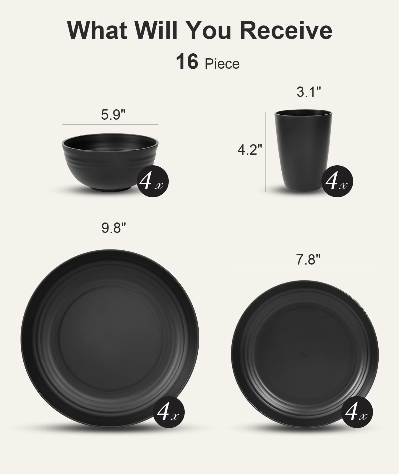 Quatish Plates and Bowls Sets, Unbreakable Dinnerware Sets, Plastic Dish Set for Camping, Dishwasher Microwave Safe, Outdoor Kitchen and Apartment Dinning Essentials