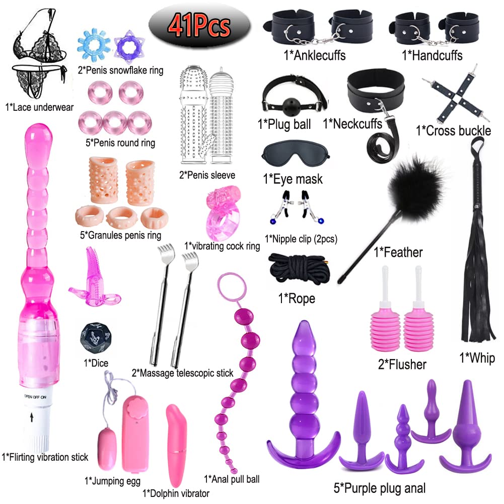 41Pcs SM Bondage Restraint Vibrator Silicone Anal Plug Sex Toys for Butt Plug Color