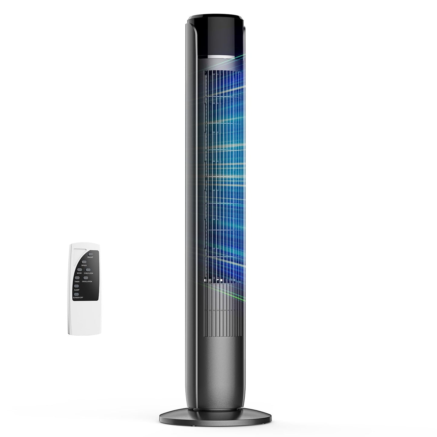 OLIXIS Tower Fan for Bedroom, 60°Oscillating Fan with Remote, 25ft Far, 28dB Quiet Electric Standing Fan, 12 H Timer, 5 Speeds, 4 Modes, Bladeless Floor fan for Home, Office, Indoor, 36 Inch