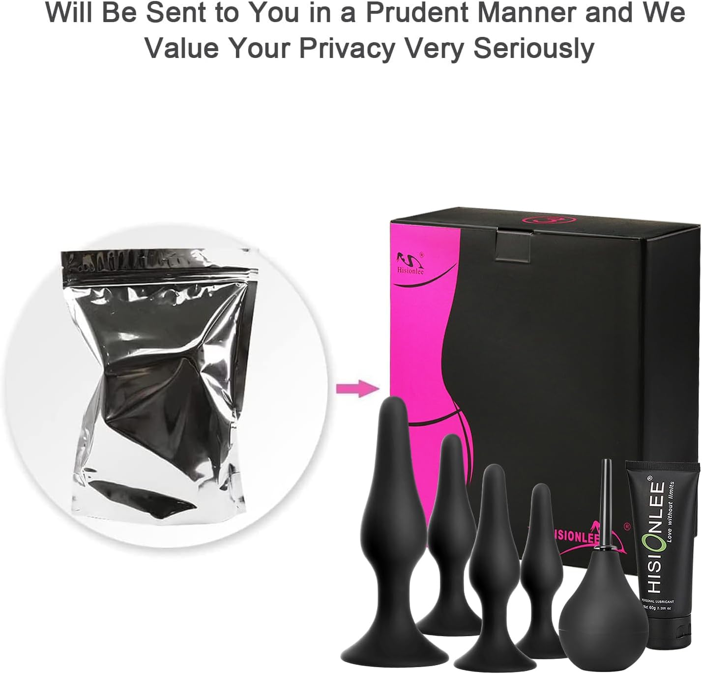 Butt Plug Anal Plug Sex Toys, HISIONLEE 5PCS Sex Anal Toys Silicone Anal Butt Plugs Training Kit with Enema Adult Sex Toys & Games for Women Male and Beginners (Black)