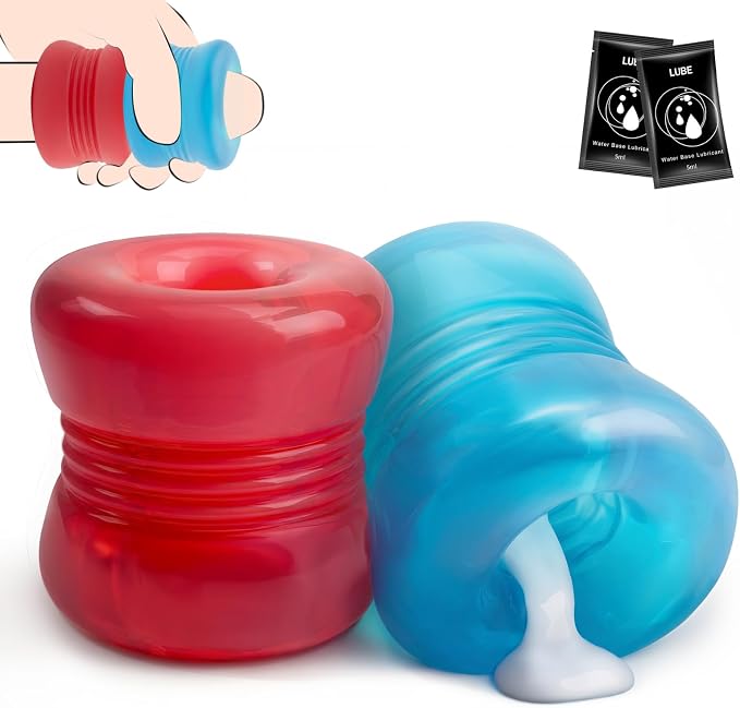 Male Masturbator Sex Toys for Men, 2 Pcs Pocket Pussy Male Masturbator Stroker, Reusable Penis Training with 3D Spiral Tunnel Realistic Texture, Open Ended Masturbation Cup Adult Sex Toys Blue&Red