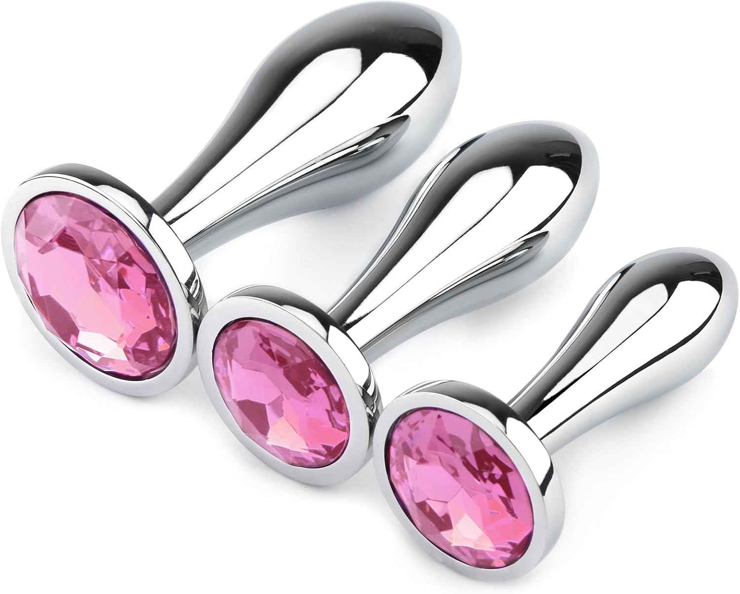 Anal Plug Adult Toys, 3Pcs Anal Butt Plug Set Anal Toys Metal Butt Plug with Crystal Diamond Sex Toys for Men and Women (Pink)