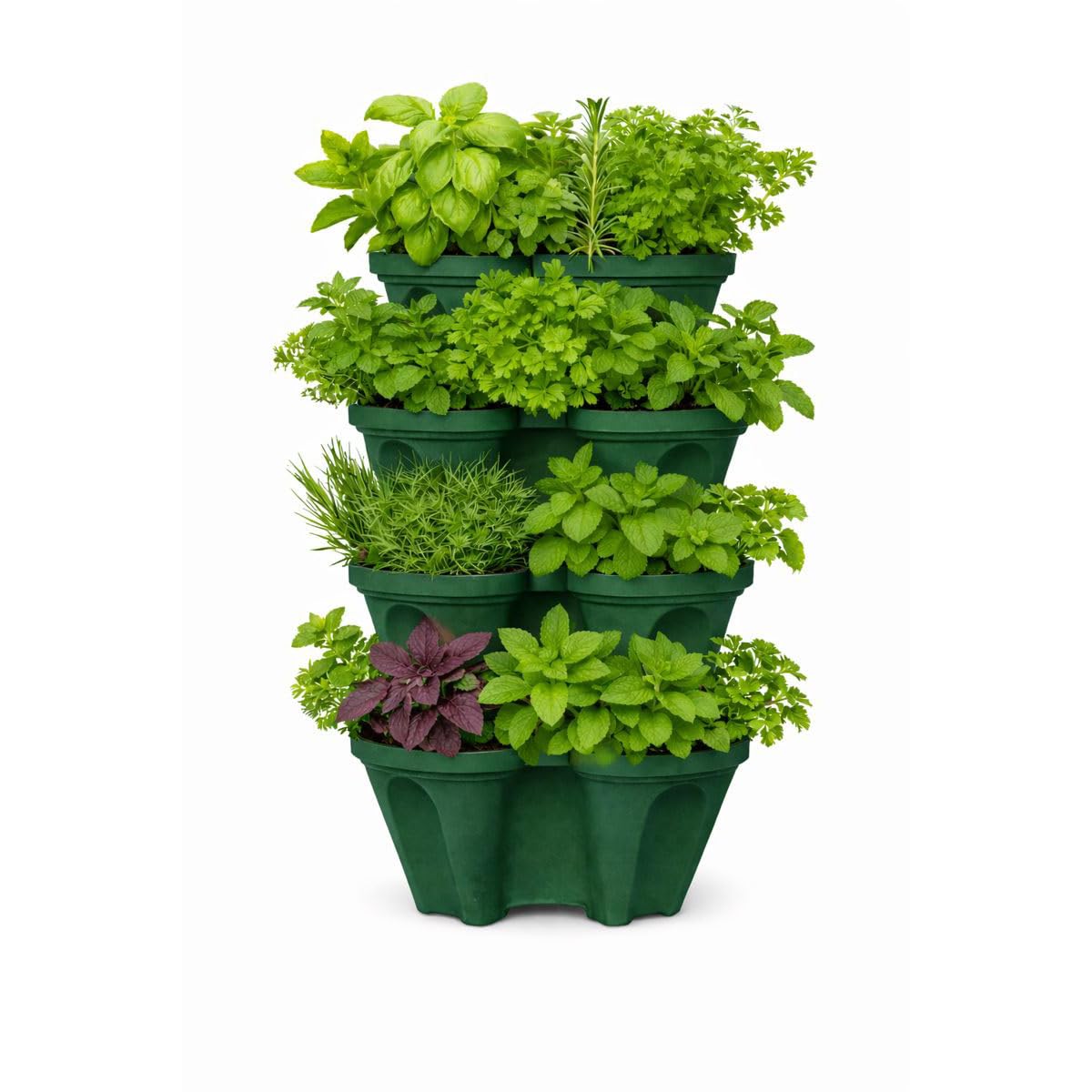 Vertical Garden Planter 4 Tier Stackable System with 16 Planting Sites – Space Saving Herb, Strawberry & Food Crop Planter with Center Support Hole for Indoor Outdoor Gardening