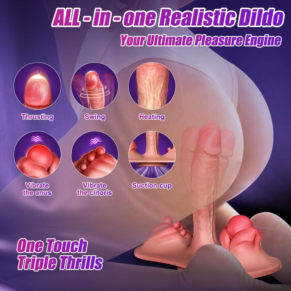 Sit and Ride Dildo Vibrator - Women Sex Toys with 10 Thrusting & Vibrating Modes and Intelligent Heating, Remote Control Thrusting Dildo for Clit Anal G Spot Triple Stimulation Adult Sex Toy Couples