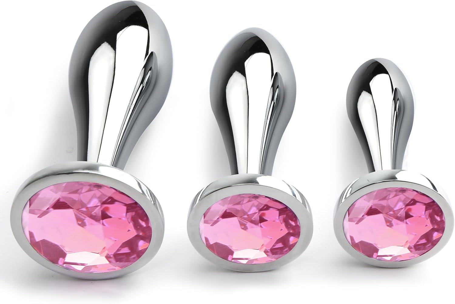 Anal Plug Adult Toys, 3Pcs Anal Butt Plug Set Anal Toys Metal Butt Plug with Crystal Diamond Sex Toys for Men and Women (Pink)